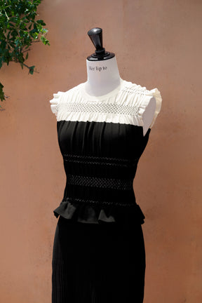 Two-Tone Gathered Knit Dress