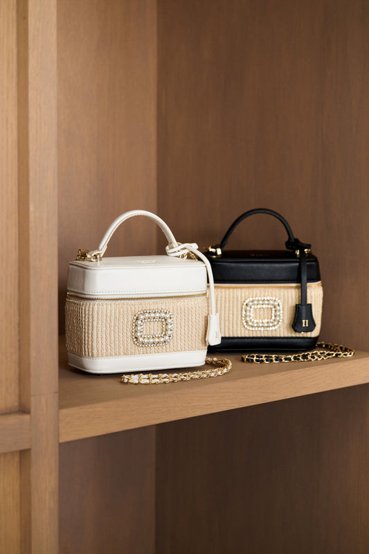 Raffia Effect Crystal Vanity Bag