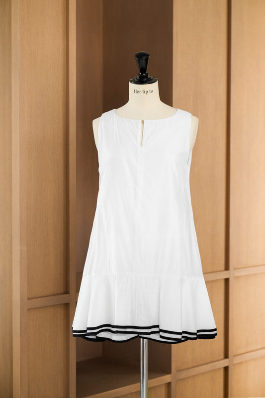 Bicolor-Trim Flared Romper