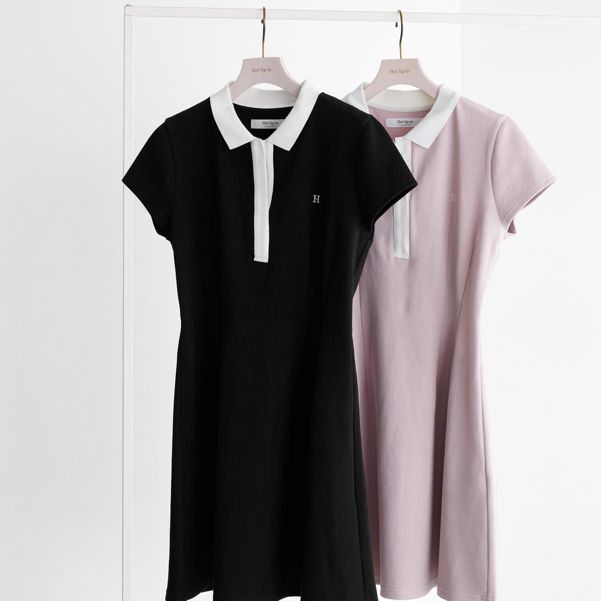 【値下なし★アプリ内最安値】Short Sleeve Polo Dress rose】Short Sleeve Polo Mini Dress