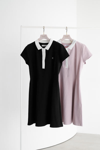 rose】Short Sleeve Polo Mini Dress
