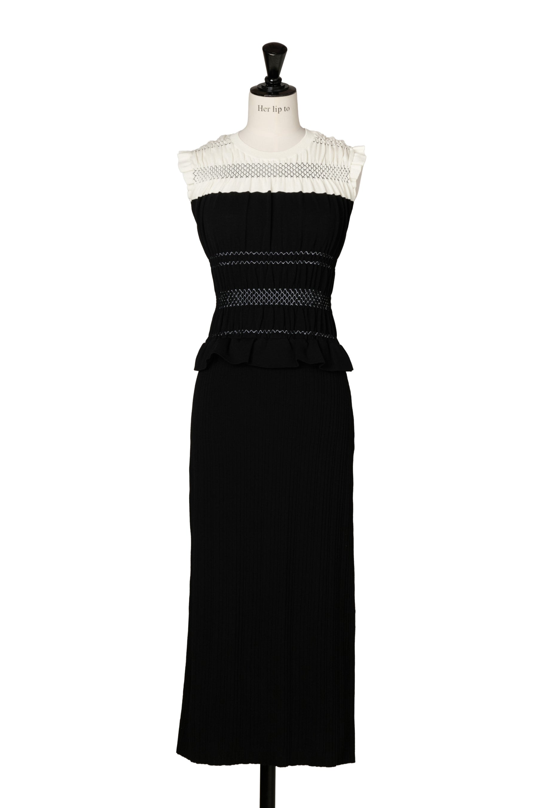 Two-Tone Gathered Knit Dress
