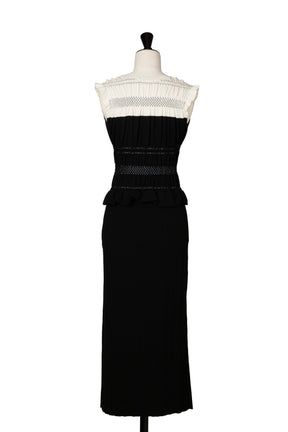 Two-Tone Gathered Knit Dress