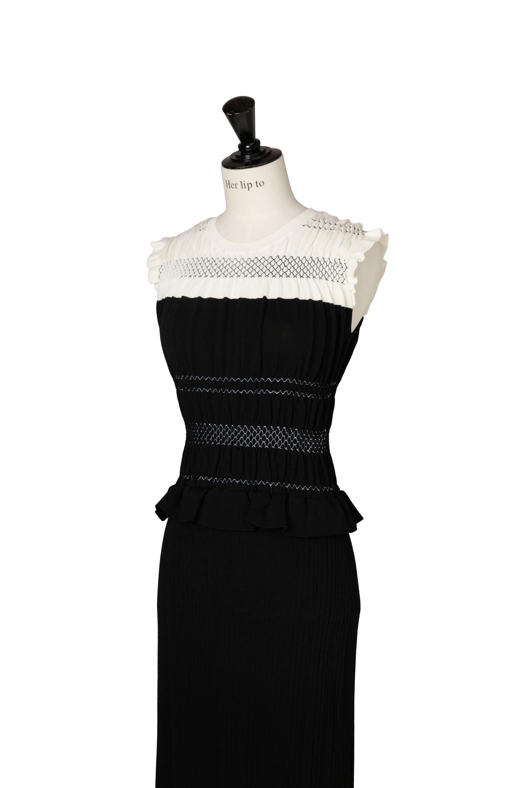 Two-Tone Gathered Knit Dress