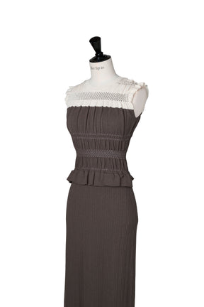 Two-Tone Gathered Knit Dress