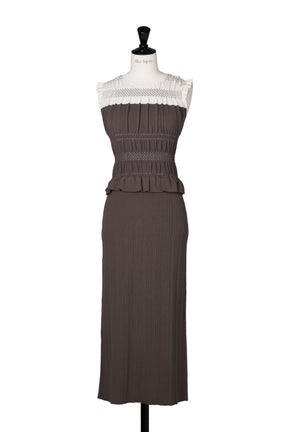 Two-Tone Gathered Knit Dress