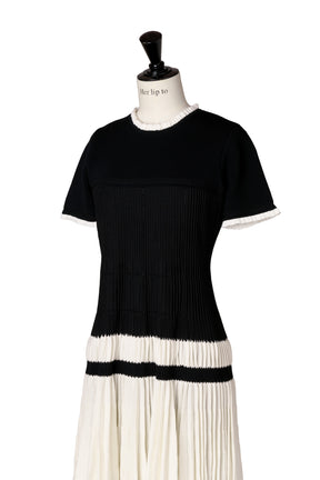 Pleated Eyelet Knit Dress