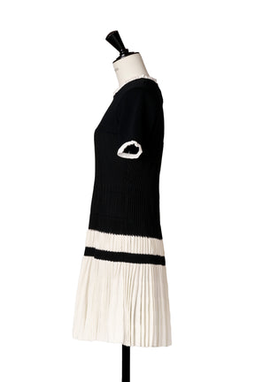 Pleated Eyelet Knit Dress