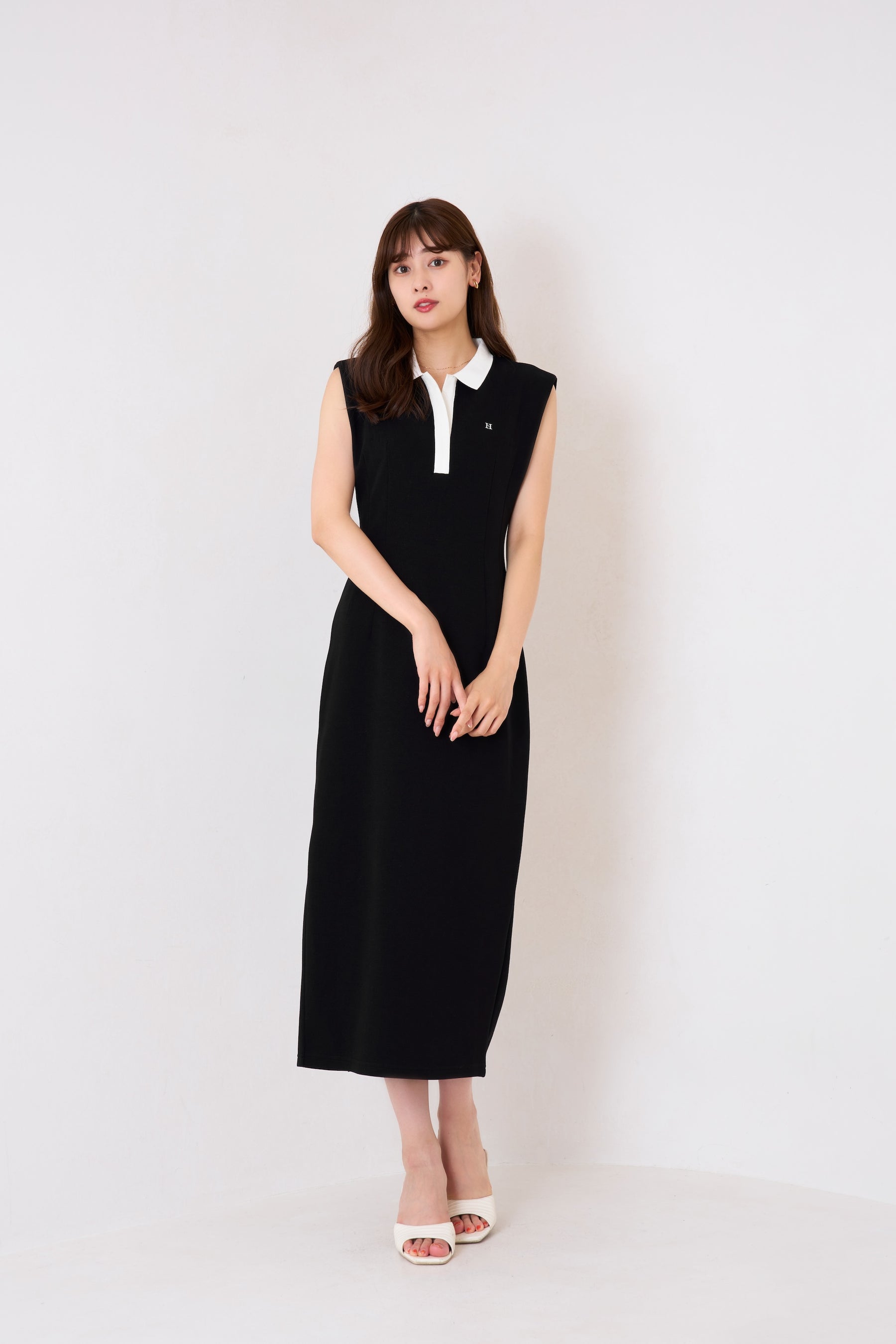 [Shipping in late August] French Sleeve Polo Long Dress