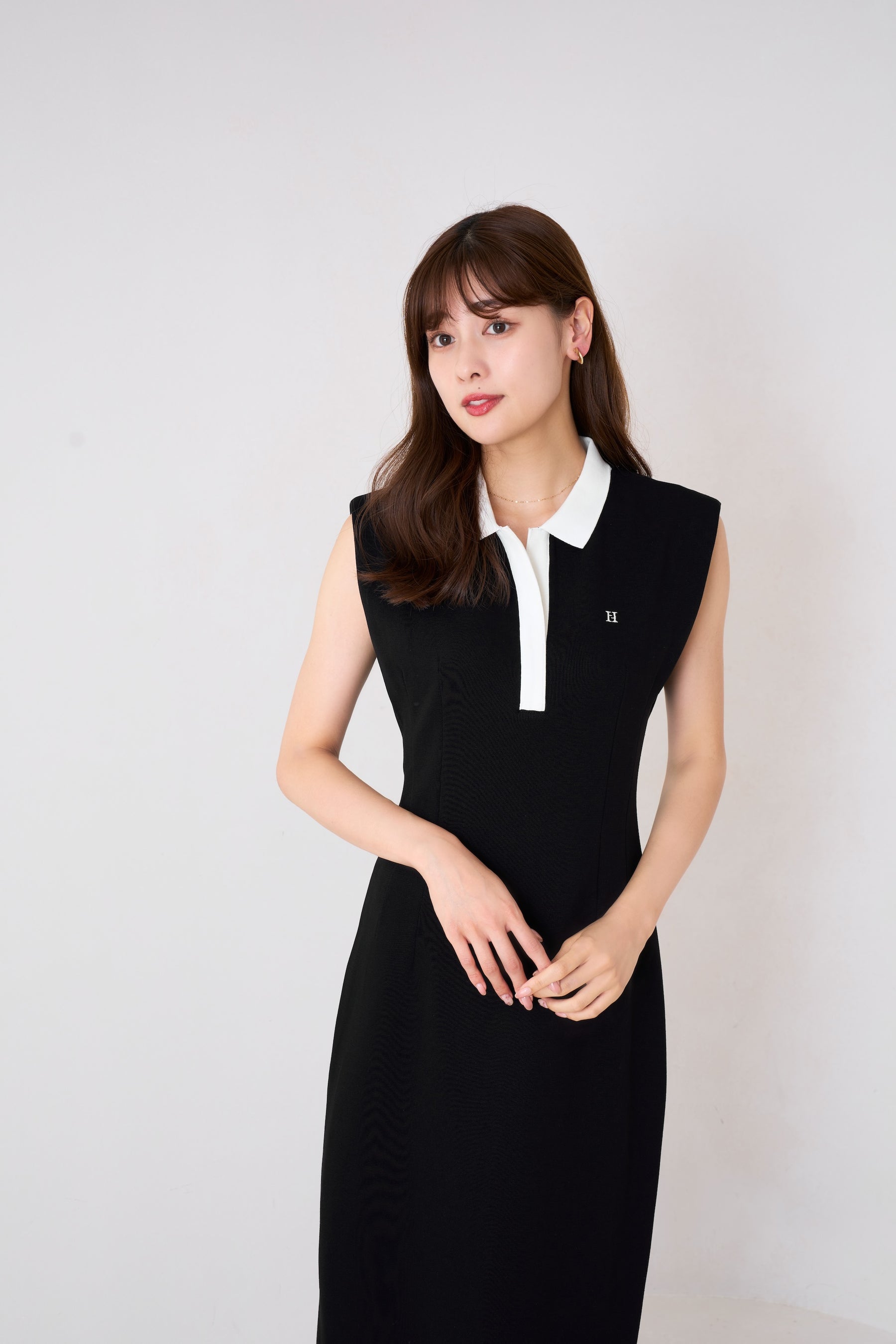 [Shipping in late August] French Sleeve Polo Long Dress