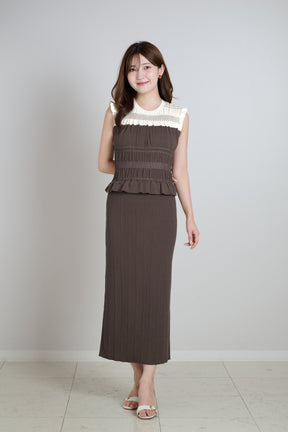 Two-Tone Gathered Knit Dress