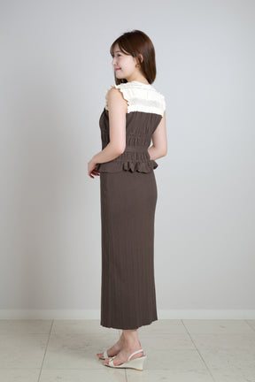 Two-Tone Gathered Knit Dress