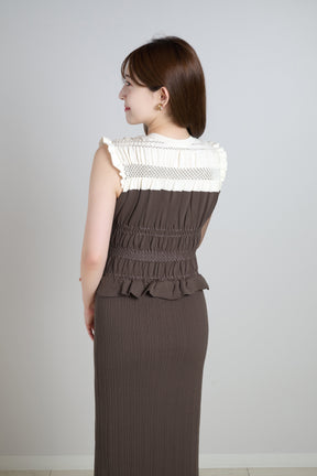 Two-Tone Gathered Knit Dress