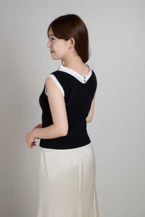 Two-Tone Bow Knit Top