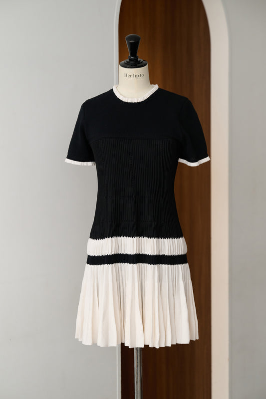 Pleated Eyelet Knit Dress
