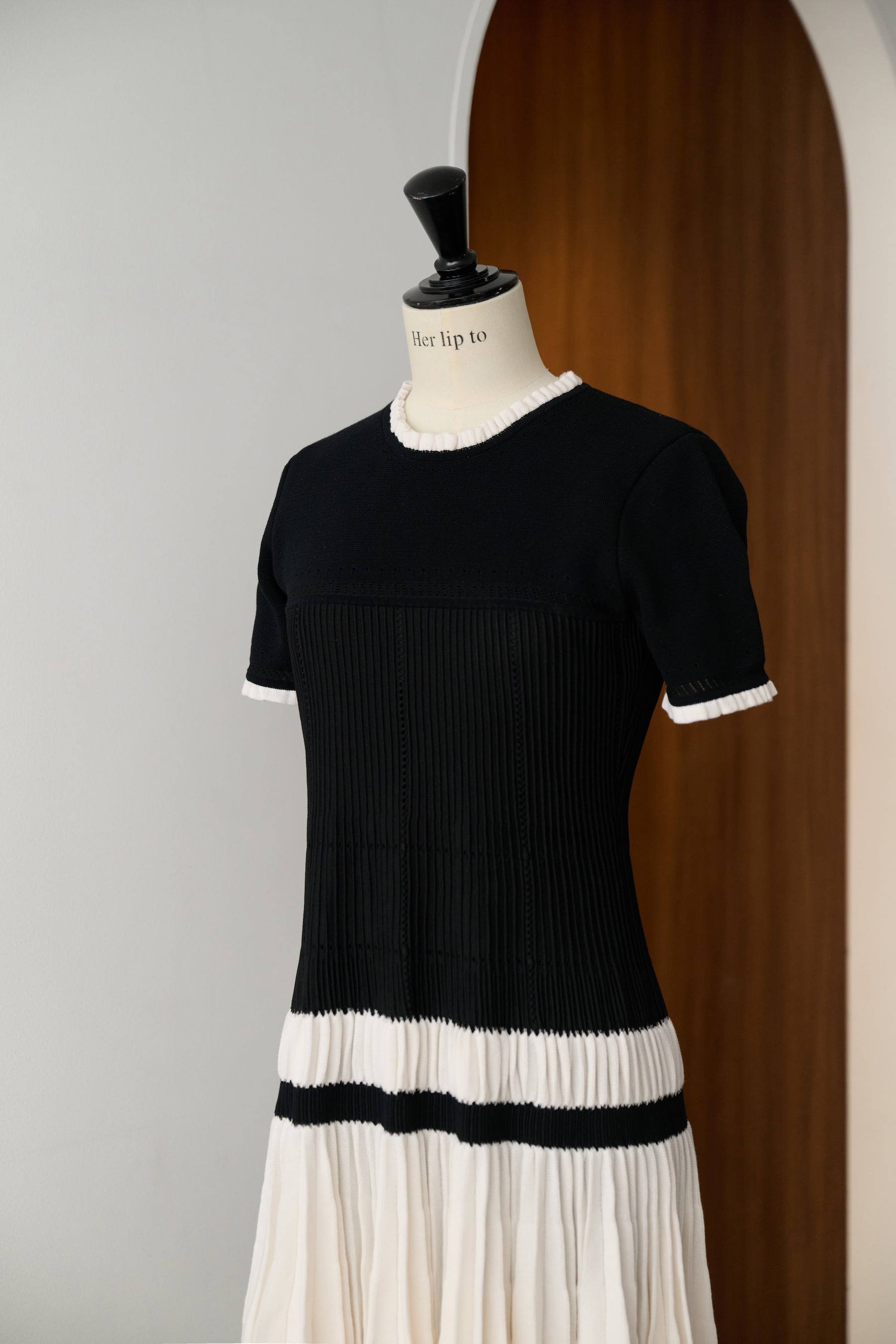 Pleated Eyelet Knit Dress