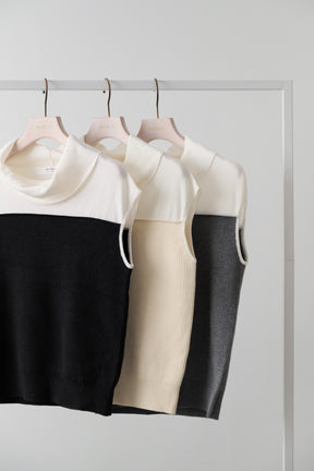 Two-Tone Draped-Neck Top