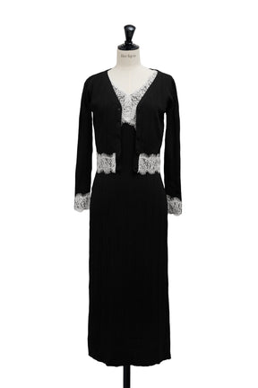 ［Essentia］Lace-Trimmed Knit Dress Set