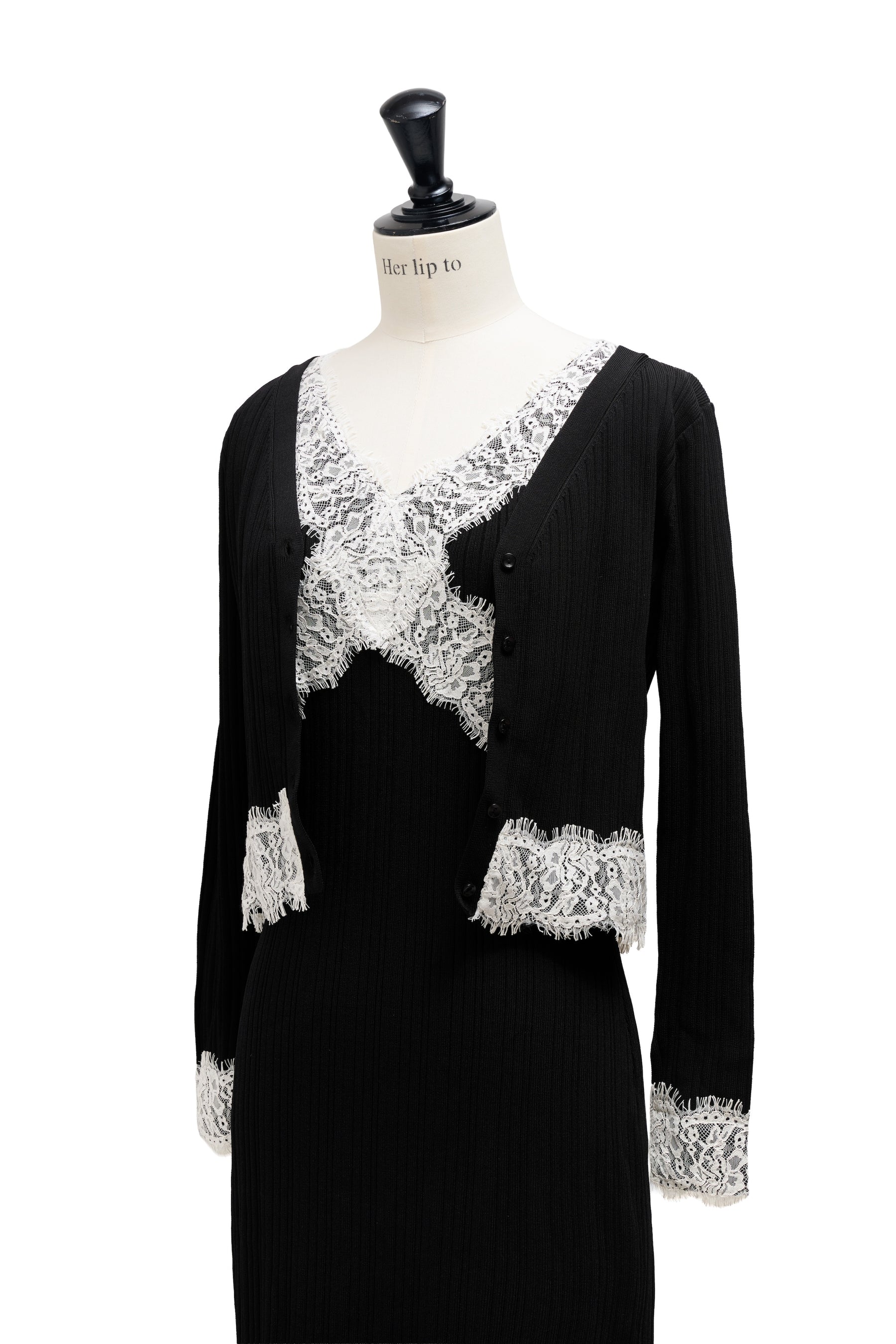 ［Essentia］Lace-Trimmed Knit Dress Set