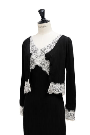 ［Essentia］Lace-Trimmed Knit Dress Set