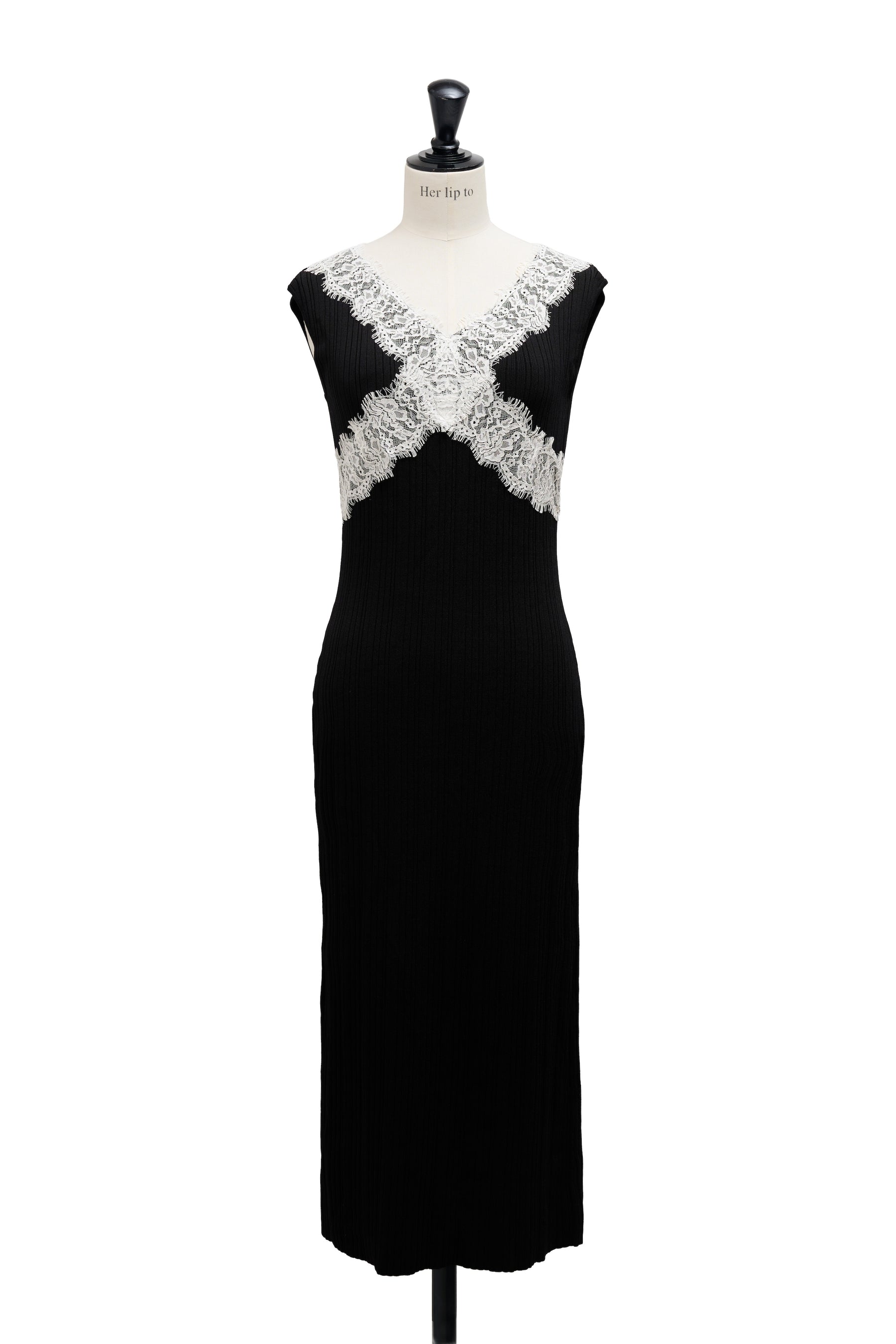 ［Essentia］Lace-Trimmed Knit Dress Set