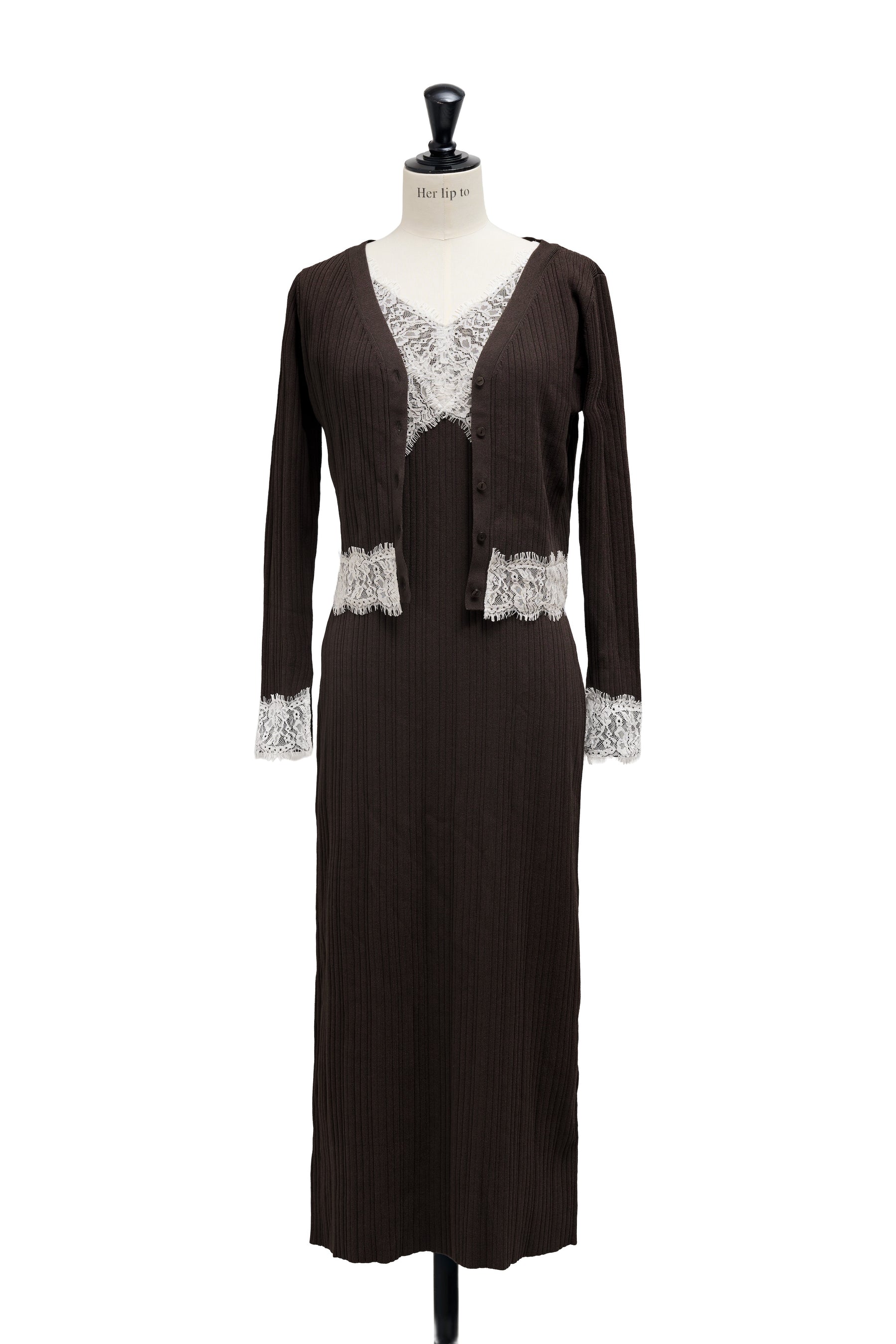 ［Essentia］Lace-Trimmed Knit Dress Set