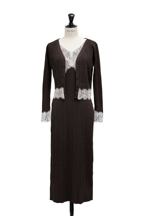 ［Essentia］Lace-Trimmed Knit Dress Set