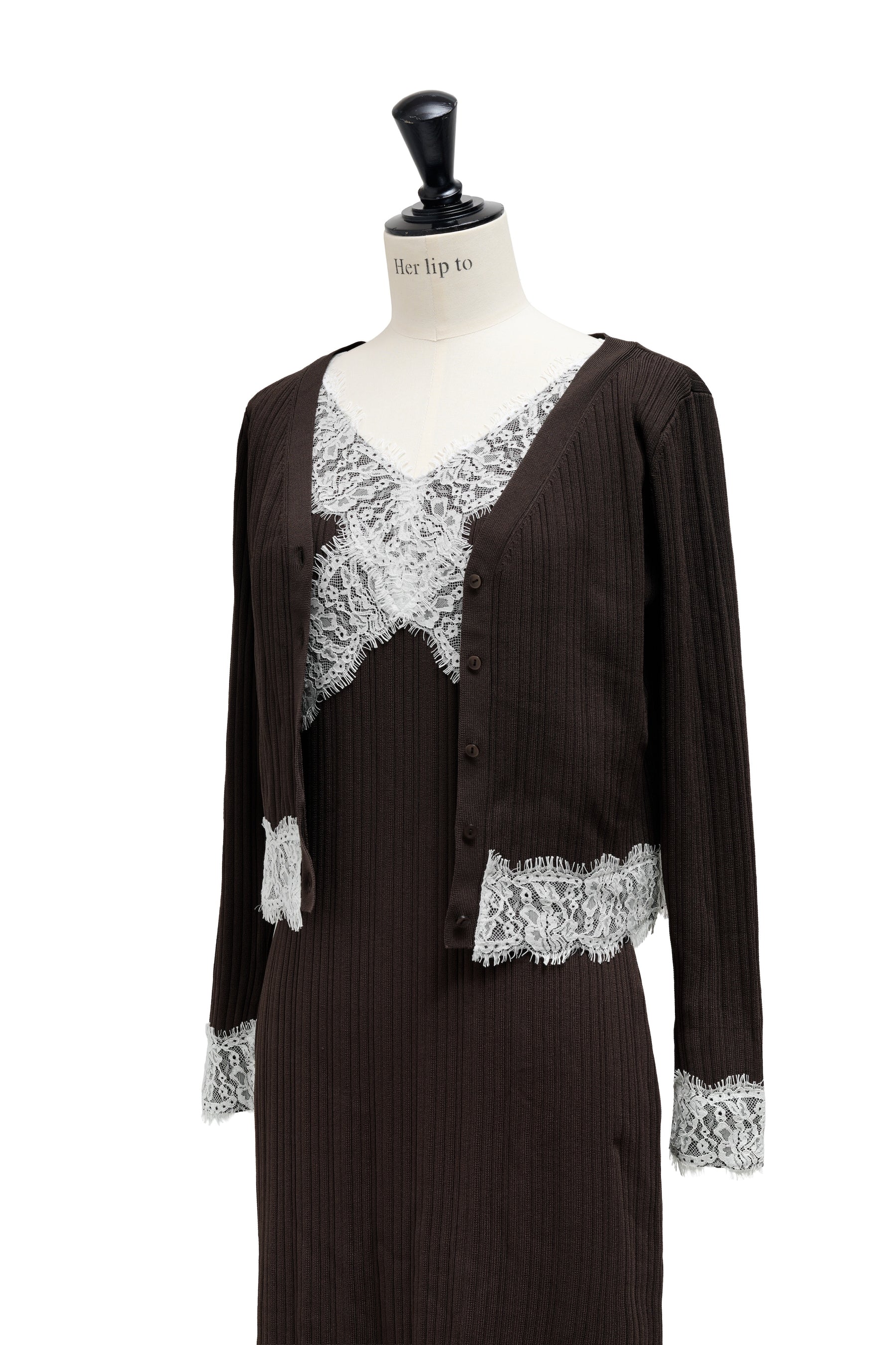 ［Essentia］Lace-Trimmed Knit Dress Set