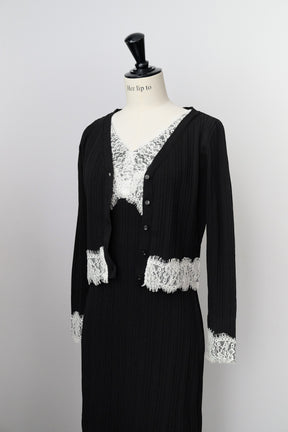 ［Essentia］Lace-Trimmed Knit Dress Set