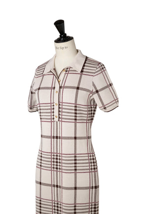 【新色】Gold-Buttoned Plaid Knit Dress