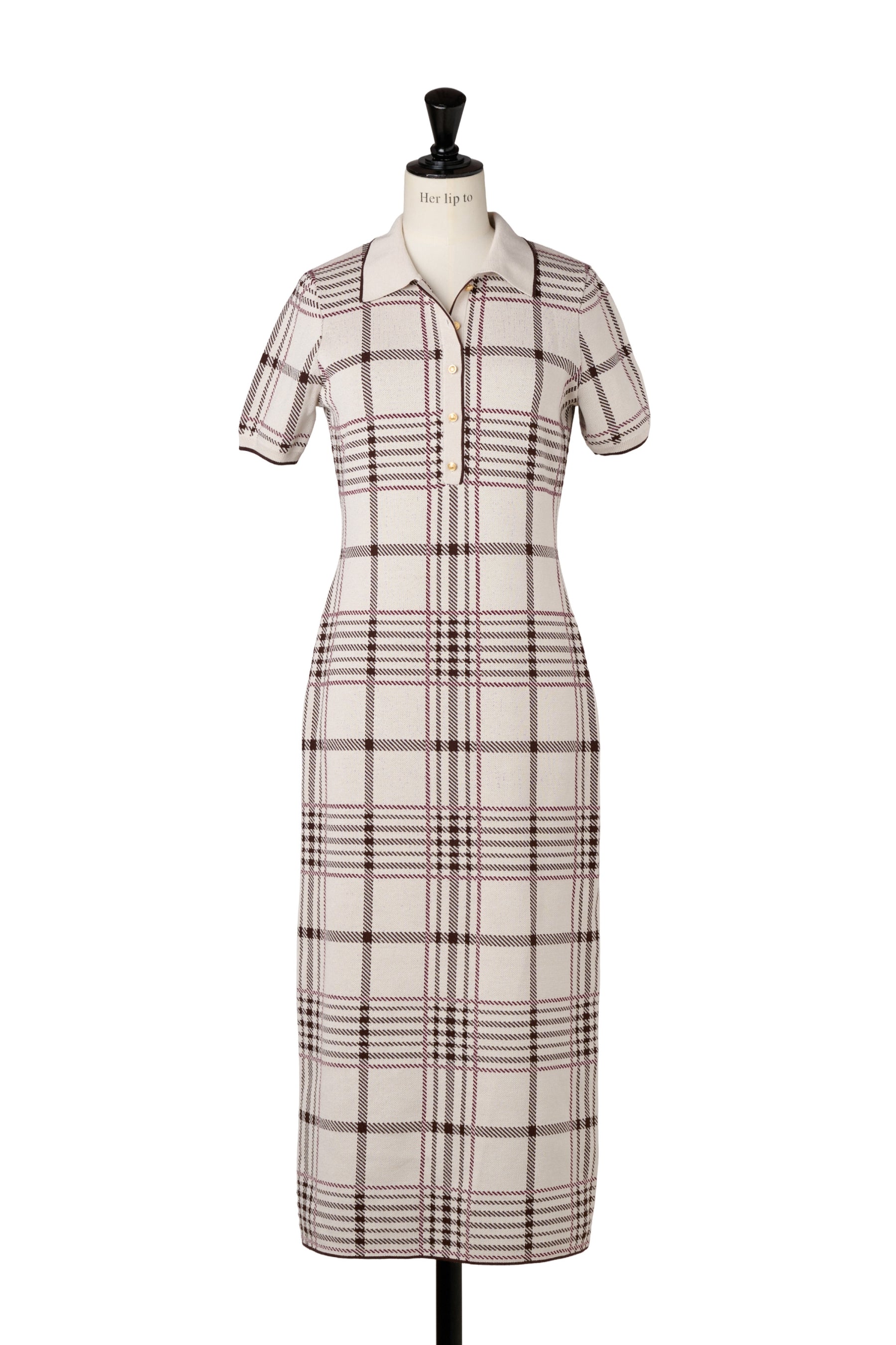 【新色】Gold-Buttoned Plaid Knit Dress