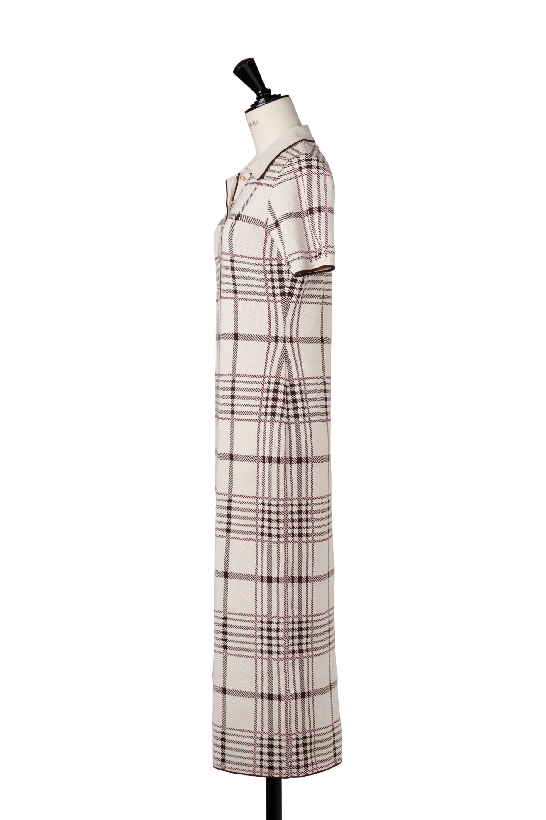 【新色】Gold-Buttoned Plaid Knit Dress