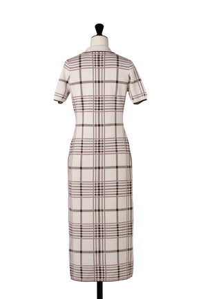 【新色】Gold-Buttoned Plaid Knit Dress