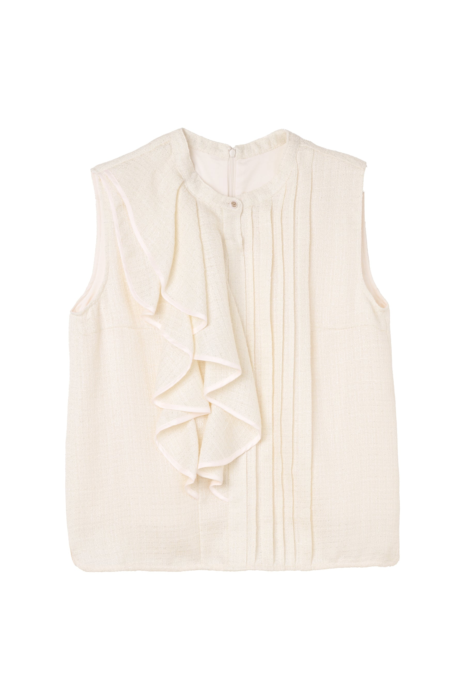 Asymmetric Tweed Frill Top