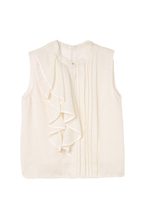 Asymmetric Tweed Frill Top