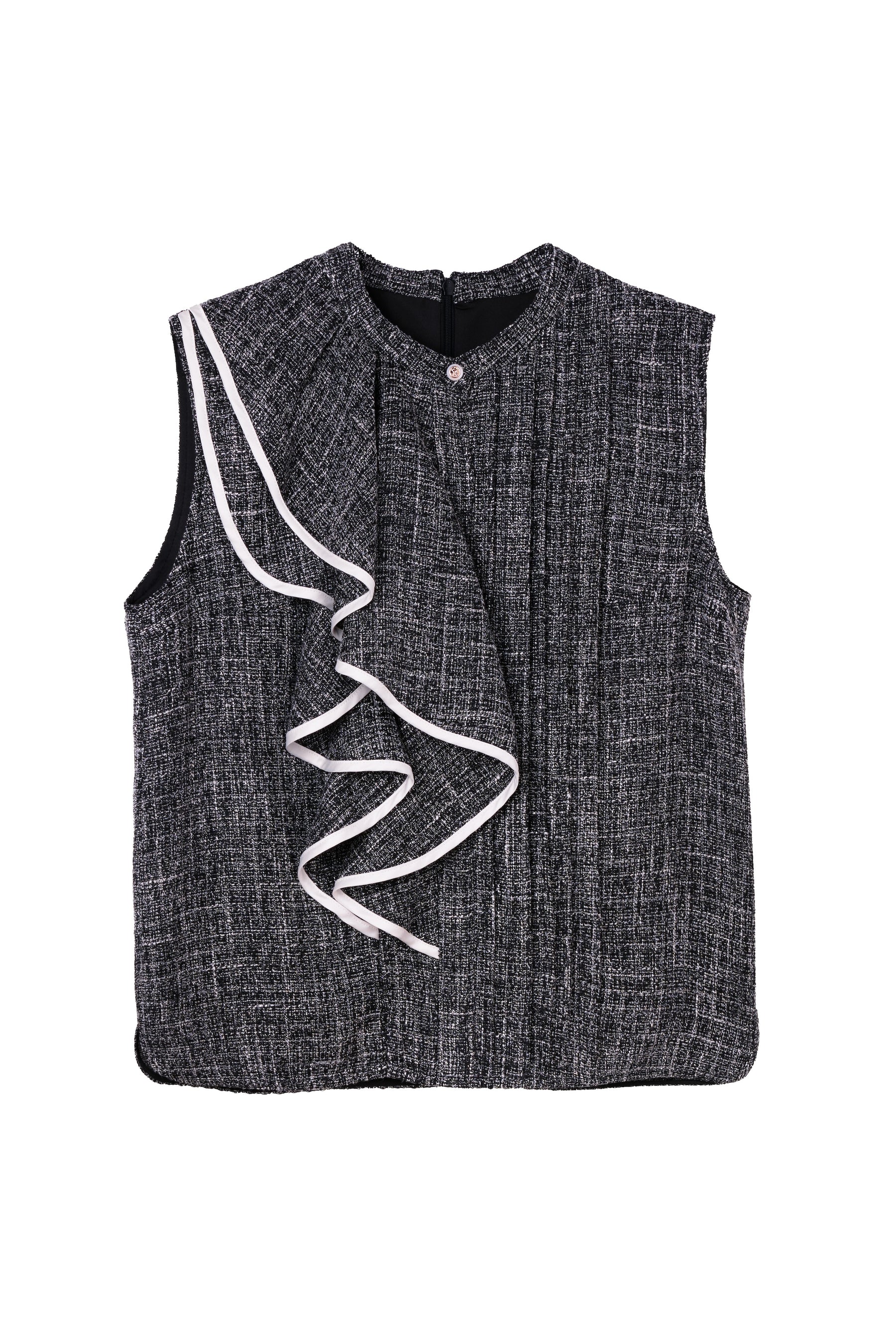 Asymmetric Tweed Frill Top