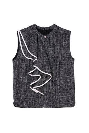 Asymmetric Tweed Frill Top