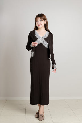 ［Essentia］Lace-Trimmed Knit Dress Set