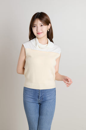 Two-Tone Draped-Neck Top