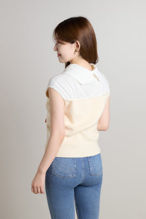Two-Tone Draped-Neck Top