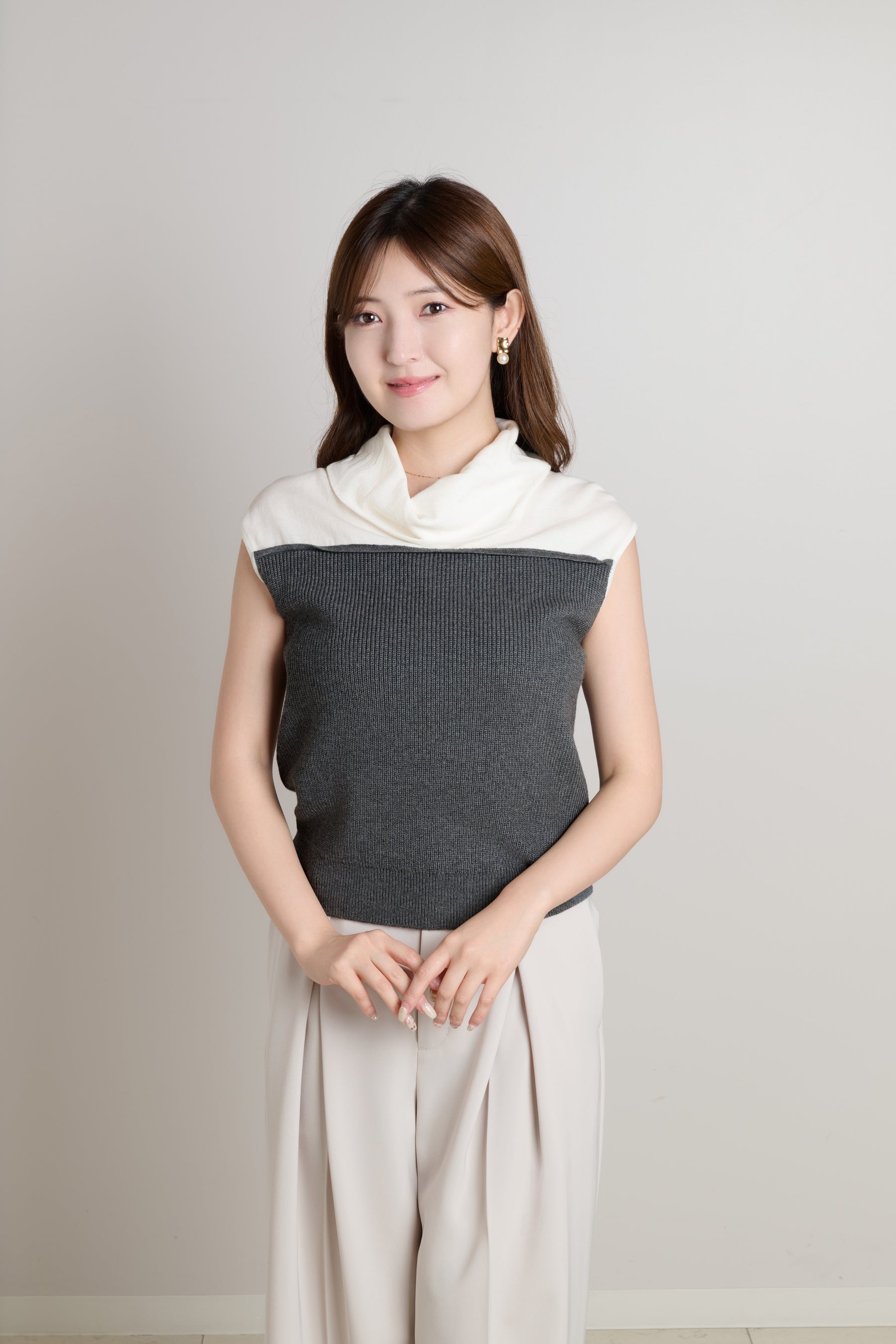 Two-Tone Draped-Neck Top