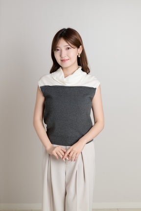 Two-Tone Draped-Neck Top