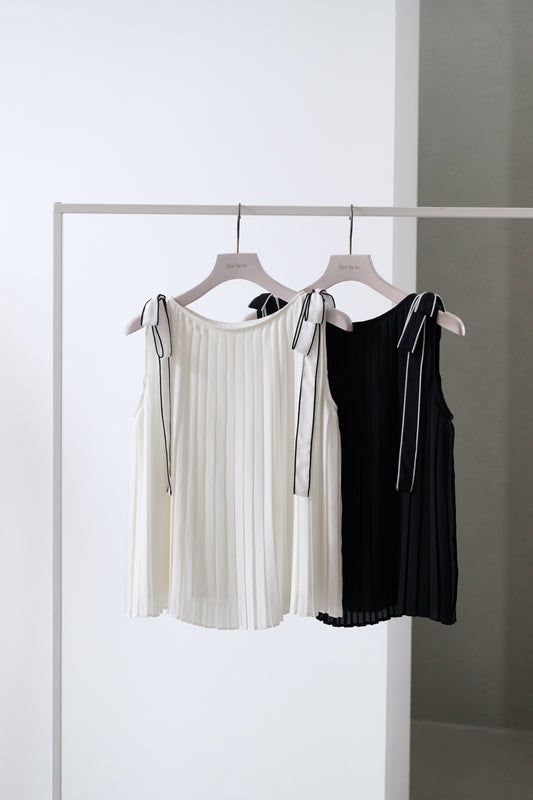 Pleated Chiffon Ribbon Top