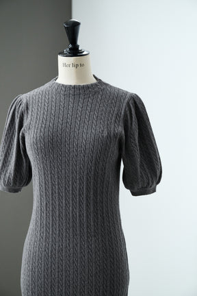 Puff Sleeve Cable Knit Dress