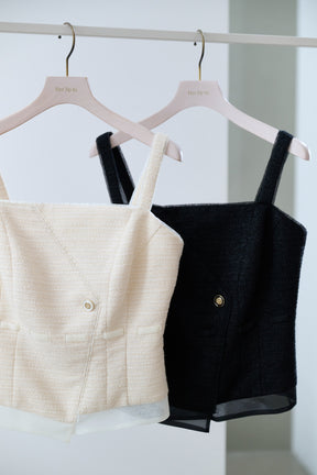【8月上旬発送】Tweed-Layered Organza Top