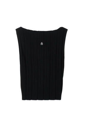 Ribbed Boat-Neck Knit Top
