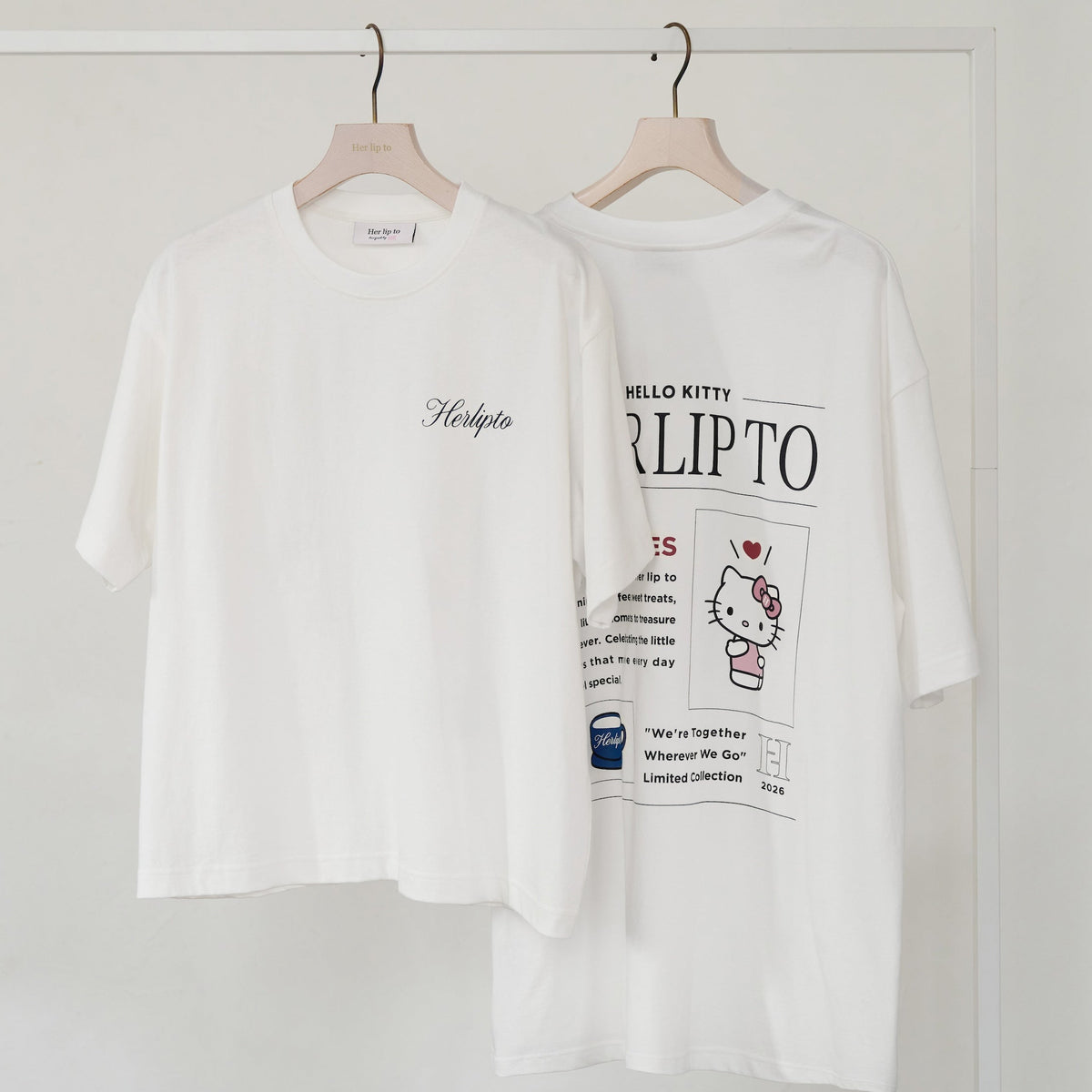 Two-Tone Ribbon-Trim Tee herlipto M ホワイト Two-Tone Ribbon-Trim Tee
