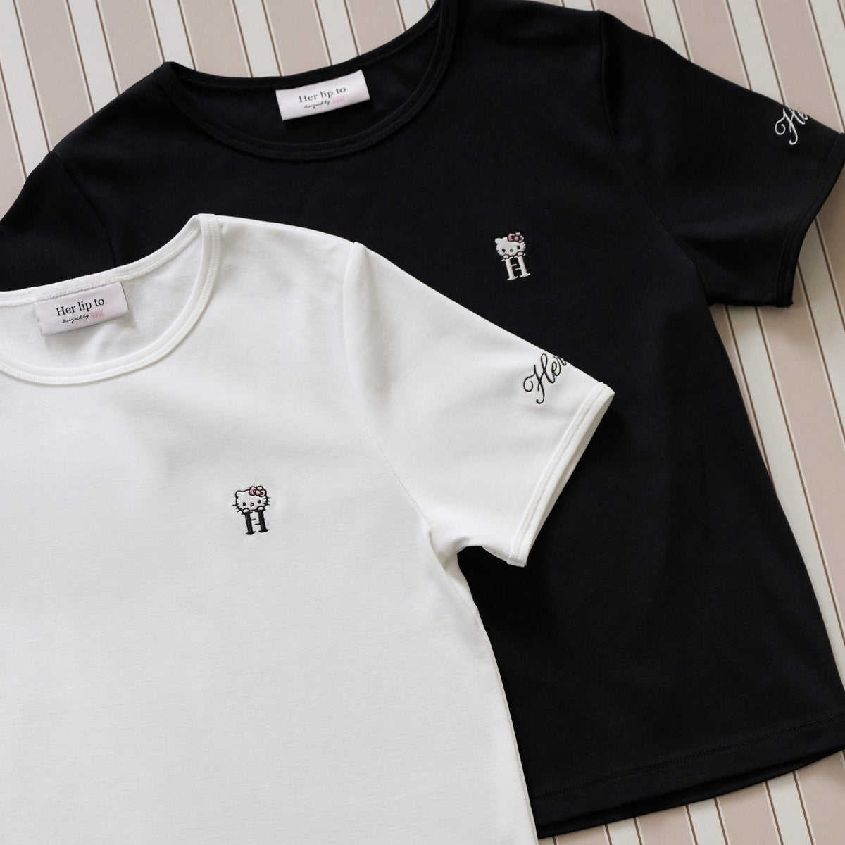トップス Herlipto HLT Hello Kitty Front Logo Tee HLT x Hello Kitty Embroidered Tee