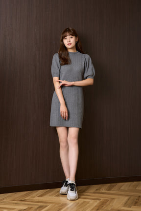 【新色】Puff Sleeve Cable Knit Dress