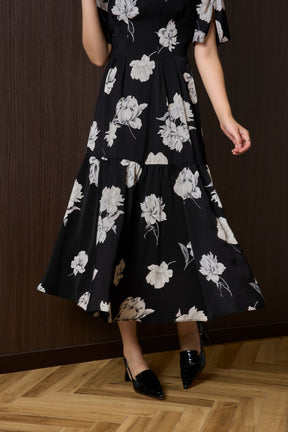 Monochrome Peony Satin Dress